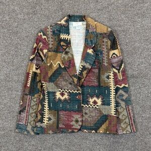 Vintage Aztec Southwestern Multi-colored Blazer Jacket Womens 10 100% Cotton USA